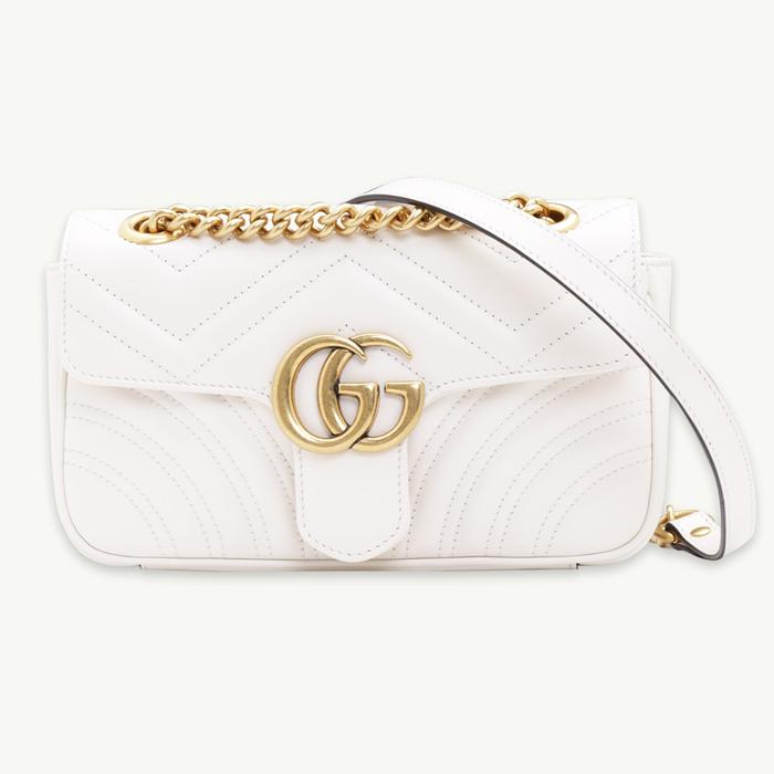 GUCCI Mini GG Marmont Flap Shoulder Bag in White GHW
