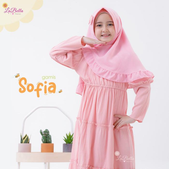 Sofia Rose Pink Labella - Gamis Rayon Crinckle Anak Perempuan Sofia
