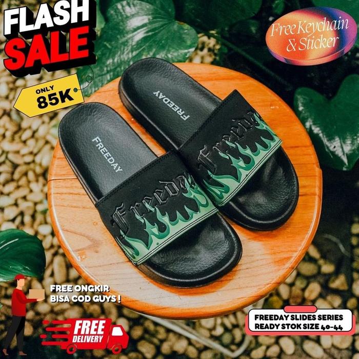 Ori [Bisa Cod] Sandal Slide Pria Freeday Flame Green Flame White