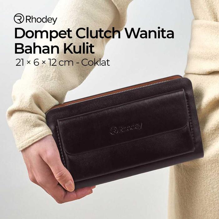 Rhodey Dompet Wanita Clutch 007 Dompet Genggam Bahan PU Leather Kulit Tempat Penyimpanan Kartu Menyi