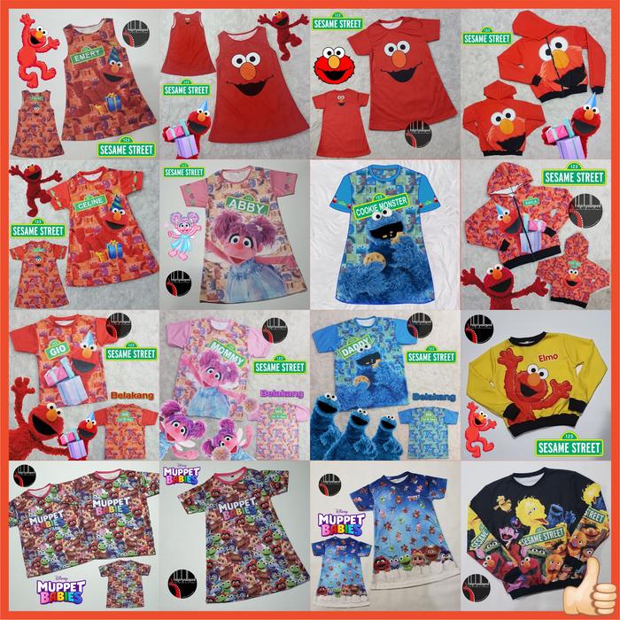 Baju FULLPRINT Kaos Dress Jaket Kostum Anak Dewasa Elmo Cookie Monster Abby Oscar Big Bird Bert Grov