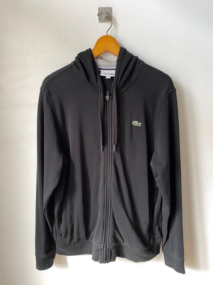 JAKET HOODIE ZIPPER LACOSTE SIZE L HITAM SECOND PRELOVE