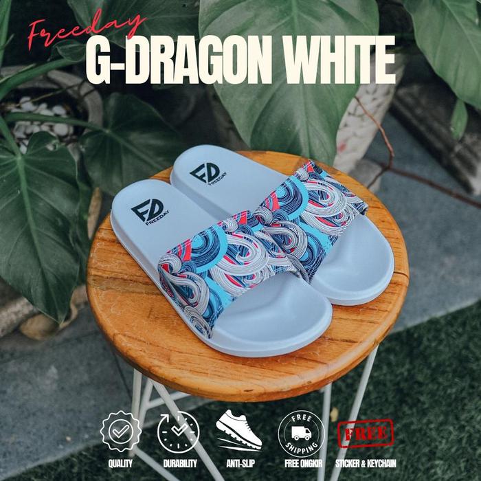 Ori Sandal Slides Freeday G-Dragon White Blue Red Sendal Distro Pria