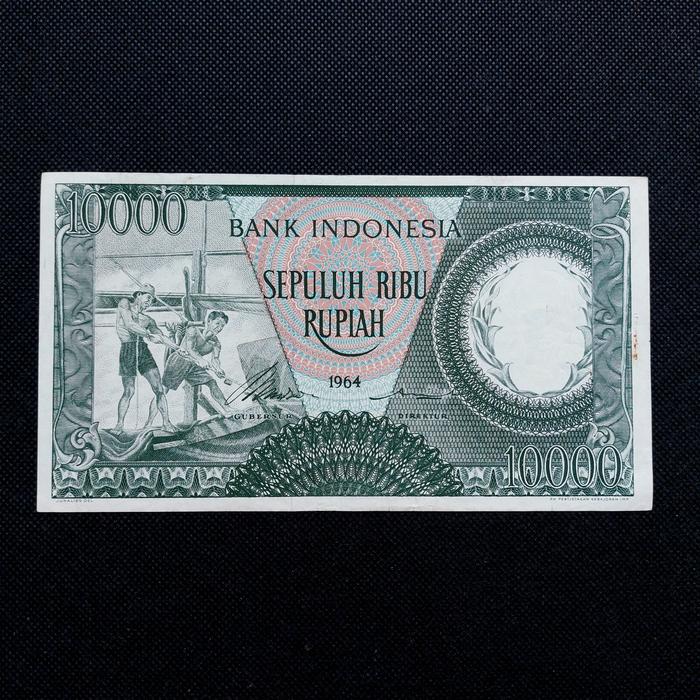 Uang Kuno 10.000 Rupiah Seri Pekerja Nelayan Tahun 1964 (Edisi Hijau)