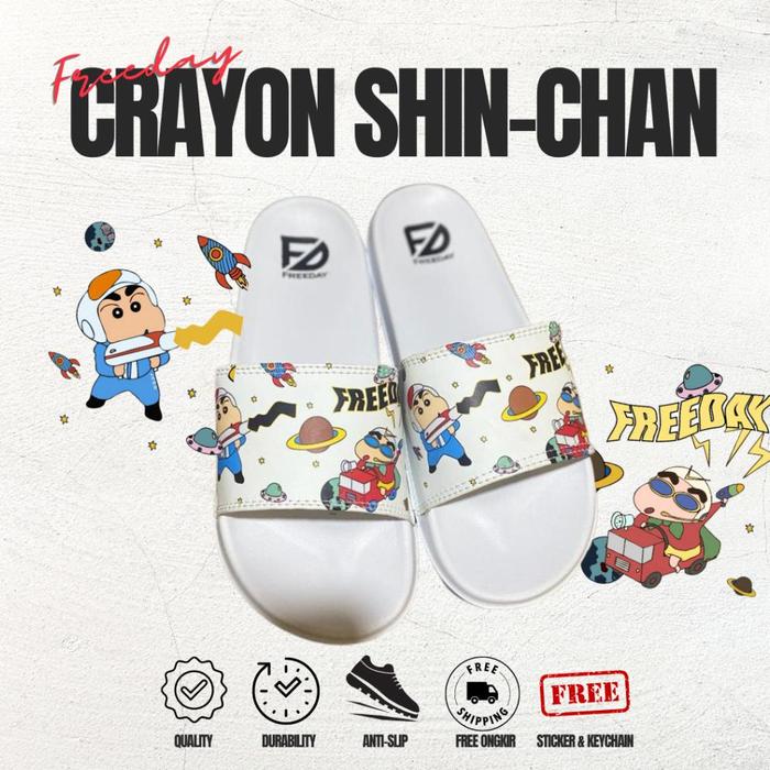 Terlari Freeday Slides Crayon Shinchan White Sandal Selop Distro Murah