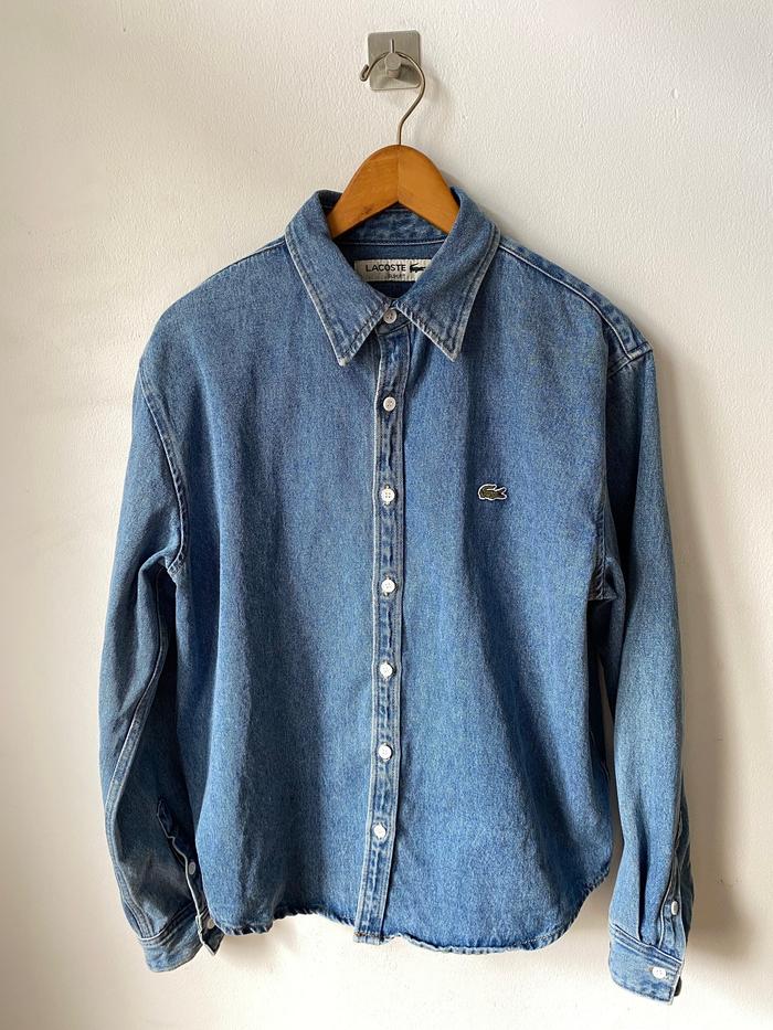 KEMEJA DENIM LACOSTE SIZE XL BIRU MUDA SECOND PRELOVE