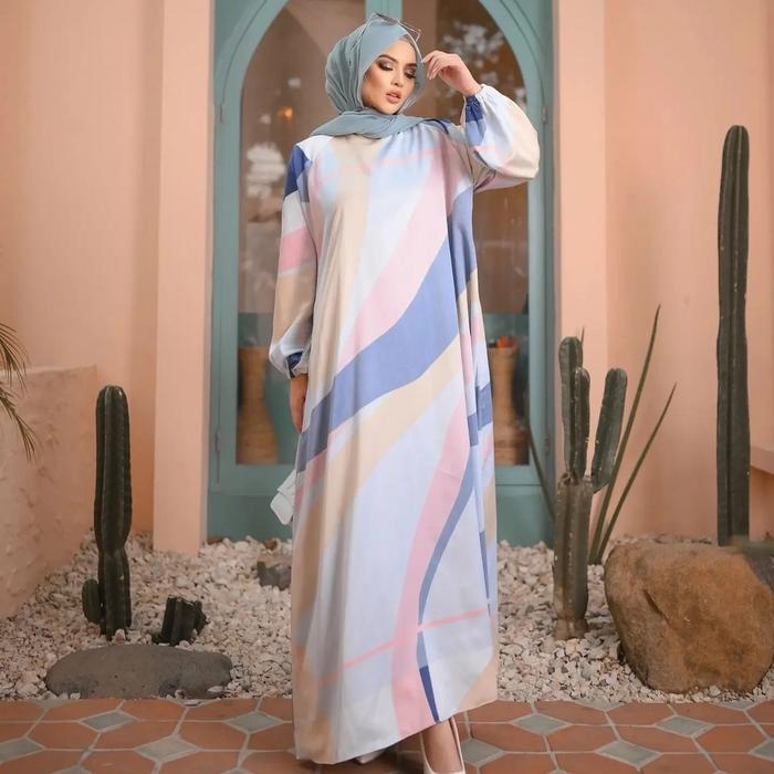 Abaya Gamis GALVEE Mint Blue Bahan Maxmara Silk Lingkar Dada 120