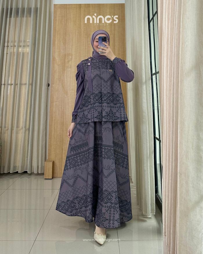 Setelan Baju Tunik Kemeja Rok Panjang Wanita Muslim Premium Branded Ori. Ootd. One Set Muslimah. Set