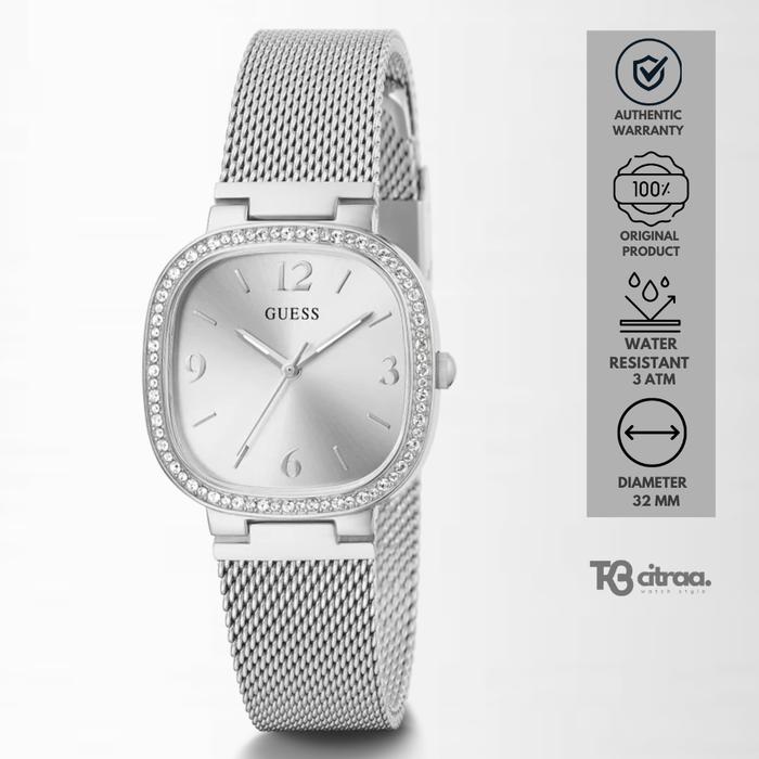Jam Tangan Wanita Guess Tapestry Silver Slim Stainless Steel Casual Mewah Original GW0354L1