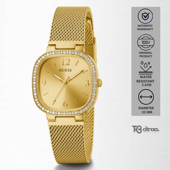 Jam Tangan Wanita Guess Tapestry Gold Slim Stainless Steel Casual Mewah Original GW0354L2
