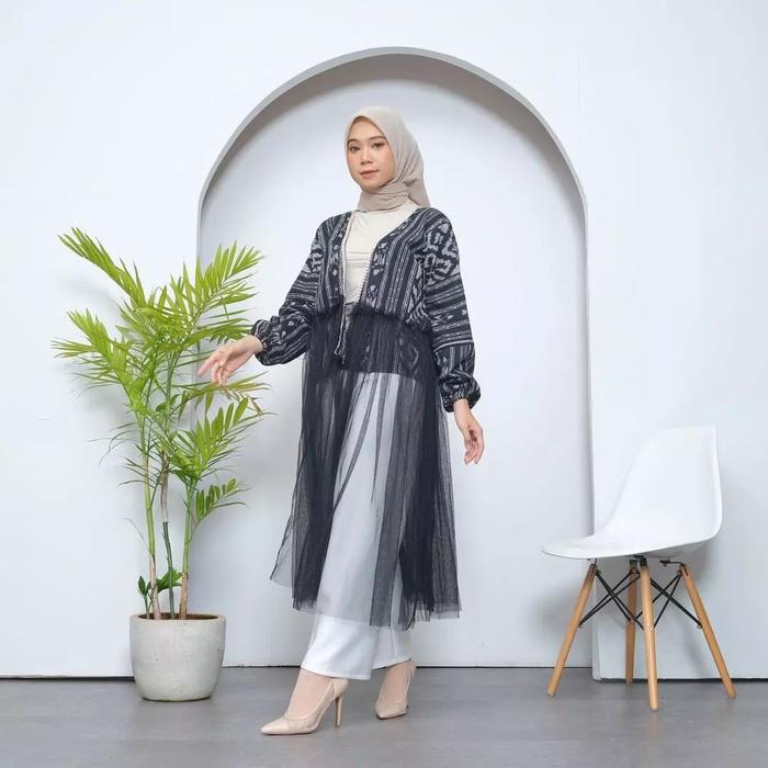 READY STOCK OUTER TENUN WANITA KOMBINASI TILE
