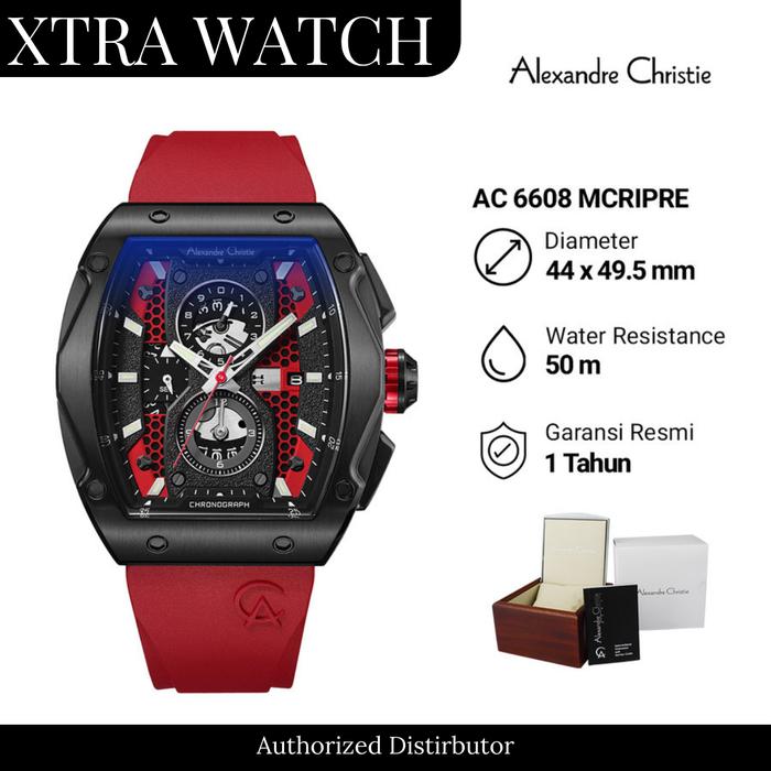 Jam Tangan Pria AC Alexandre Christie 6608 Original Chronograph - Red Black