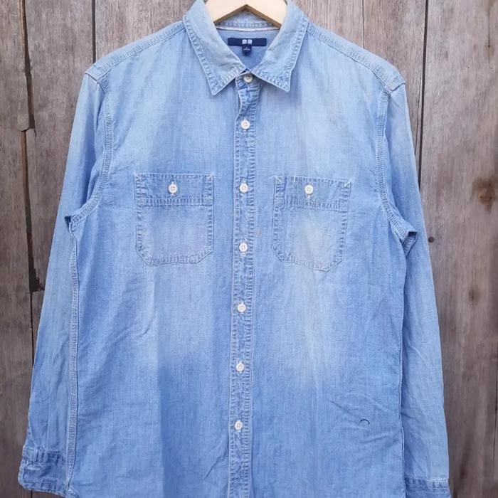 kemeja denim uniqlo selvedge size L second no evisu momotaro iron heart flat head