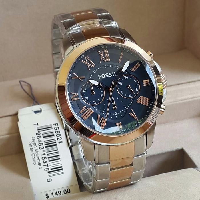 Jam Tangan Pria FL Gr*nt FS5024 Chronograph Navy Dial Silver Rosegold Steel