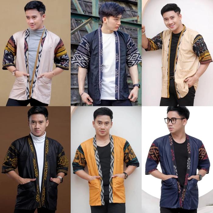 BLASER KIMONO CARDIGAN ETNIK PRIA BLAZER OUTER KARDI TENUN IKAT TROSO JEPARA TORAJA COWOK LENGAN 3/4