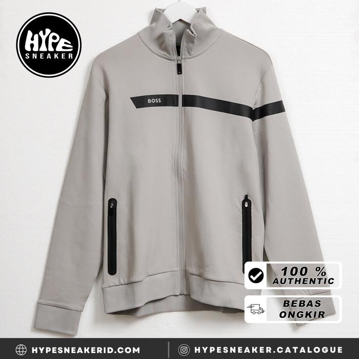 Jaket HUGO BOSS STRIPE BAND LINE SIDE BLACK BEIGE ZIP JACKET 100% ORI