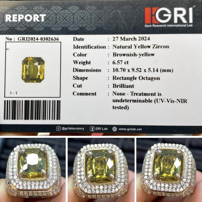 Cincin Natural Zircon Gri Lab