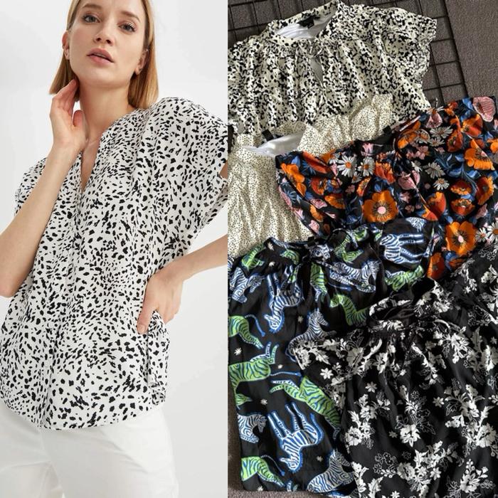 Simply Vera Wang Satin Floral Short Sleeve Tie-Neck Blouse