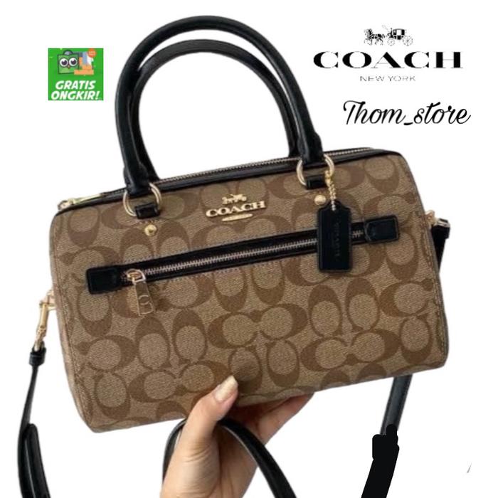 TAS WANITA C H F83607 ROWAN BOSTON SATCHEL SIGNATURE CANVAS KHAKI