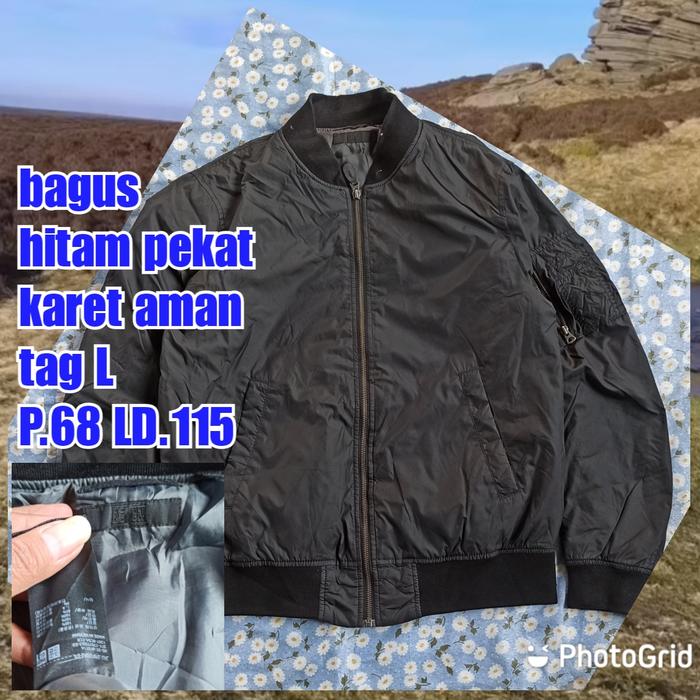 jaket work kerja casual bomber hitam uniqlo