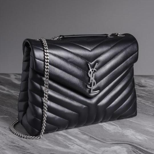 YSL SAINT LAURENT Medium Lou Loulou Shoulder Bag Black SHW