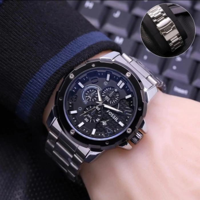 Jam Tangan Pria Fossil Original Analog Tggl Rantai Stainless Steel