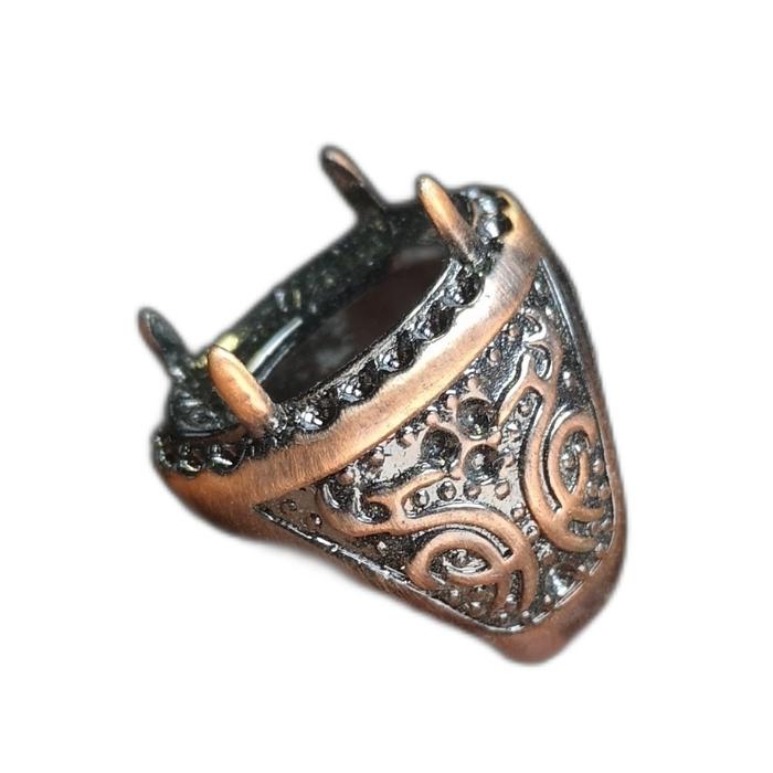 Ring emban cangkang bahan tembaga batu akik dan permata