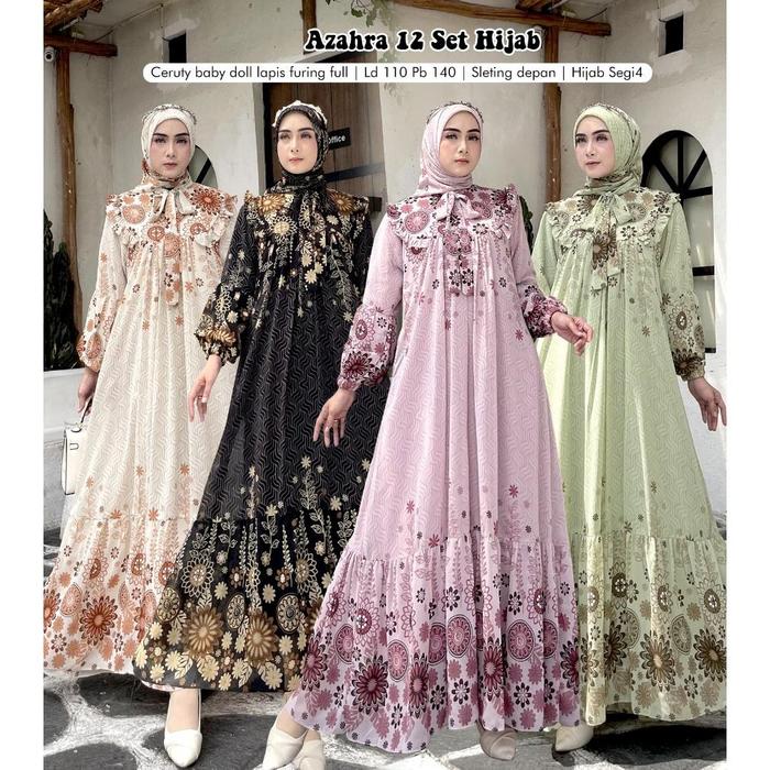 Khusus Ilya Fs - Azahra 12 Gamis Dan Set Hijab Segi Empat Motif Ceruty