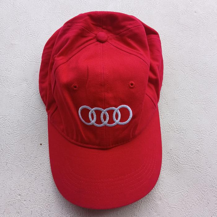 topi audi six panel logo embroidery