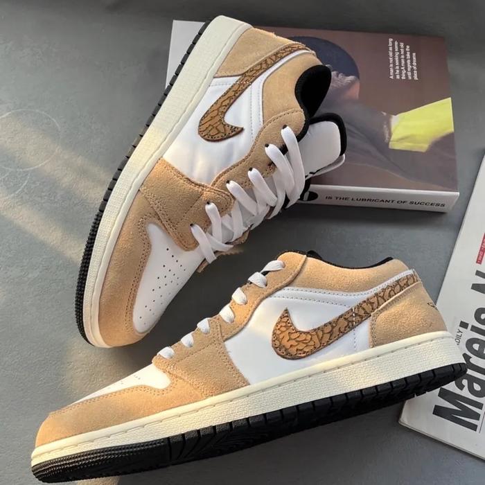 Sepatu sneakers pria Nike air Jordan 1 low SE brown elephant Casual Shoes