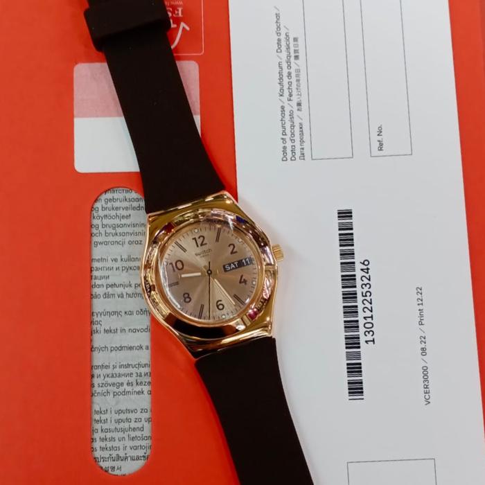 SWATCH  YLG701 JAM TANGAN WANITA SWATCH ORIGINAL YLG701 YLG 701 HITAM KOMBINASI ROSE GOLD