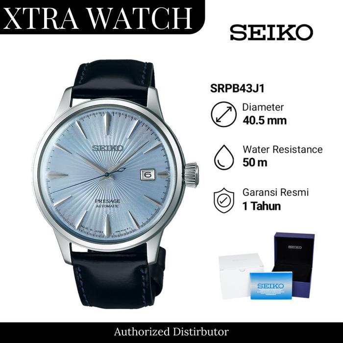 Jam Tangan Pria Seiko Presage SRPB43J1 Skydiving Automatic Original - Tali Kulit - Light Blue