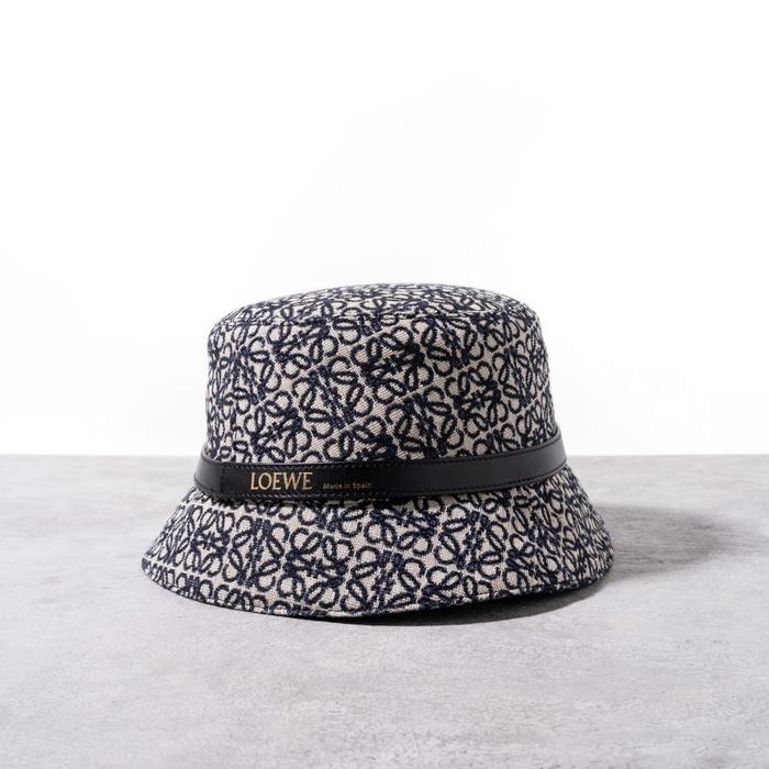 LOEWE Anagram bucket hat in jacquard and calfskin Navy - Black