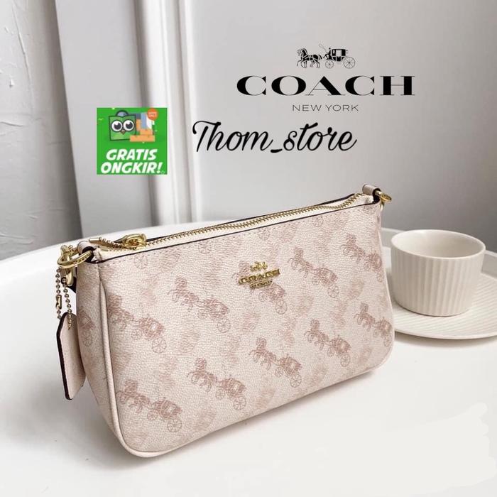 TAS SELEMPANG WANITA C H 36674 TOP HANDLE POUCH HORSE CARRIAGE SIGN CANVAS