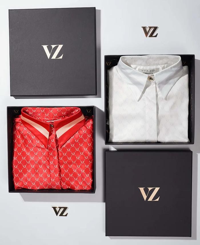 VZ Monogram Top Shirt Blouse Two Tone Stripe Original by VIVI ZUBEDI