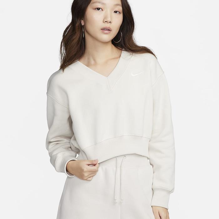 FN3652 104 Womens Nike Sportswear Phoenix Fleece Cropped Vneck Top