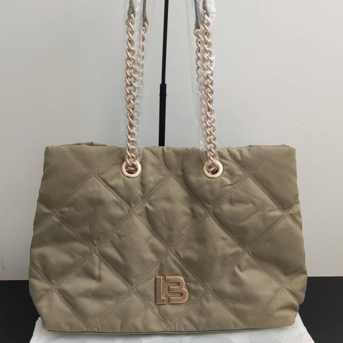 Nwt tas B*imba y lola large light khaki padded nylon shopper tote bag aunthentic SALE