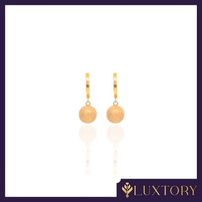 Anting Jepit Emas Gawil Bola Ukir Pasir Permata 17K