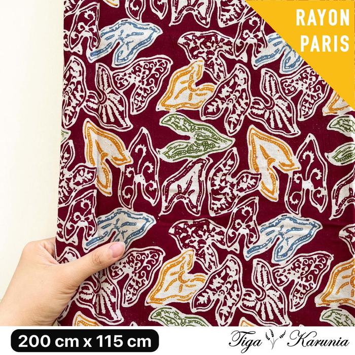 Kain Batik Cap Premium Solo Daun Merah Colet RAYON PARIS