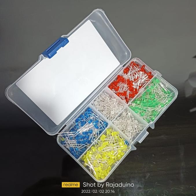 PAKET 1 BOX ISI 500PCS LED F3 3MM 5 WARNA LAMPU LED DIFFUSED 3V