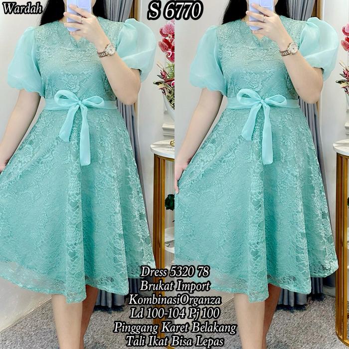 dress brukat imp+organza ld 100-104 army,biru muda,wardah,biru benhur