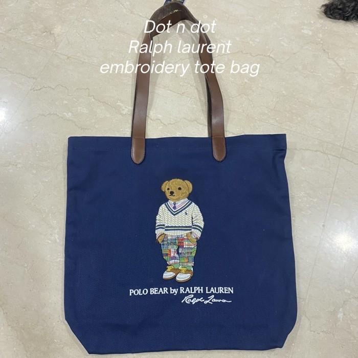 Bear embroidery Tote bag ralph laurent original kulit asli strap