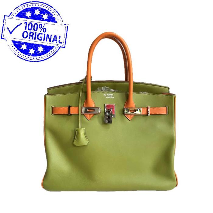 Preloved Hermes Birkin 35 B35 HSS Green Vert / Orange Swift Leather PHW #L Square 2008
