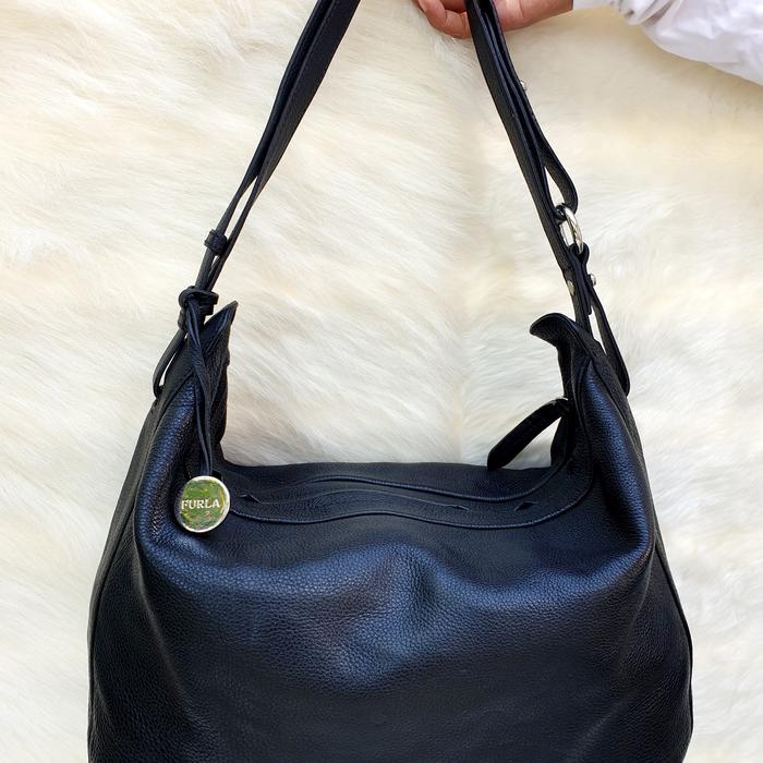 Tas Furla Hobo Shoulder Bag Wanita Hitam Kulit Asli
