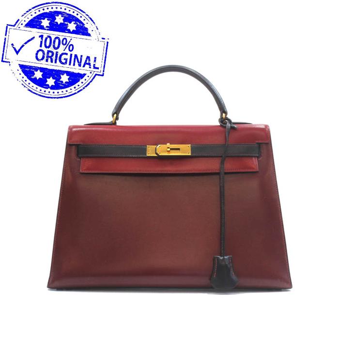 Preloved Hermes Kelly 32 K32 Vintage Sellier Box Leather Black Rouge Gold Hardware GHW #N Circle 198