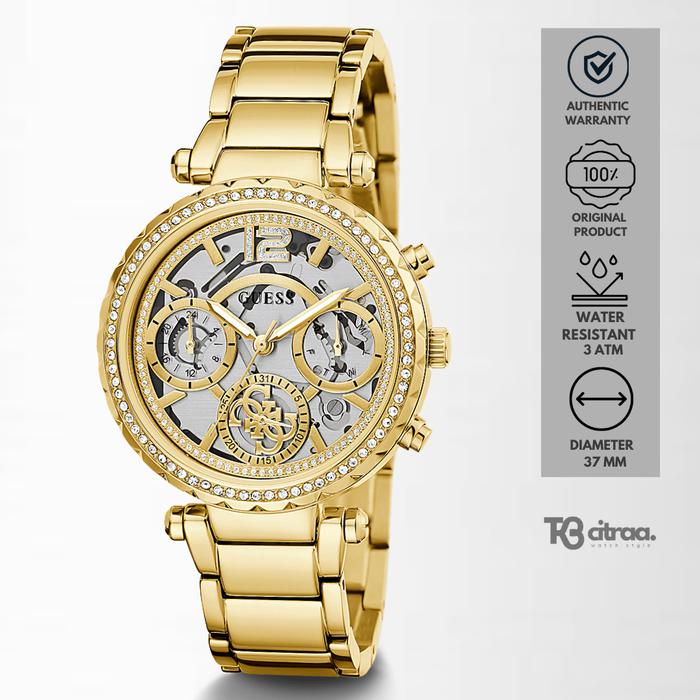 Jam Tangan Wanita Guess Solstice Chronograph Stainless Steel Gold Mewah Original GW0403L2