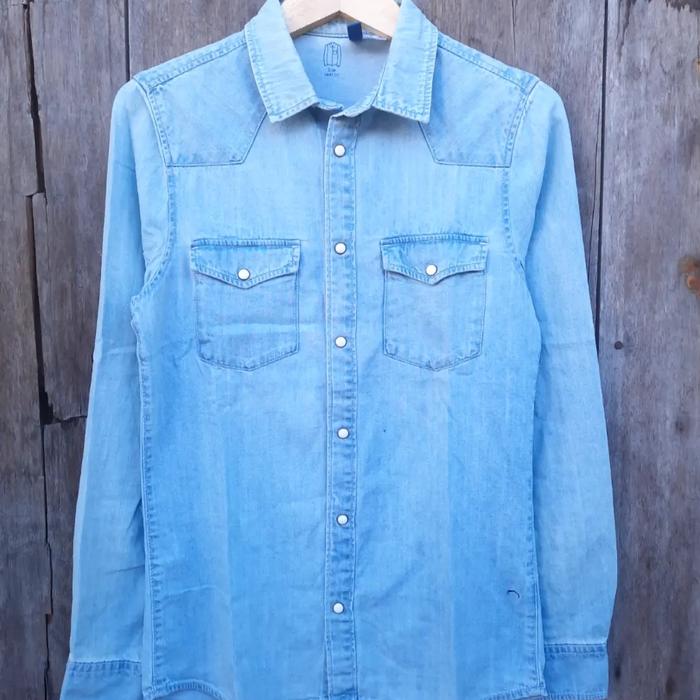 kemeja denim western h&m size S no momotaro iron heart flat head