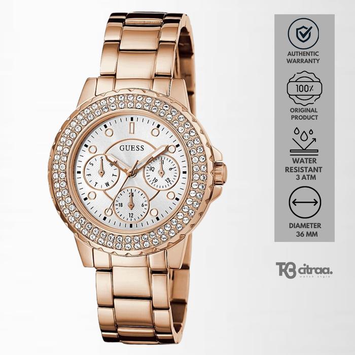 Jam Tangan Wanita Guess Chronograph Rose Gold Stainless Steel Mewah Original GW0410L3