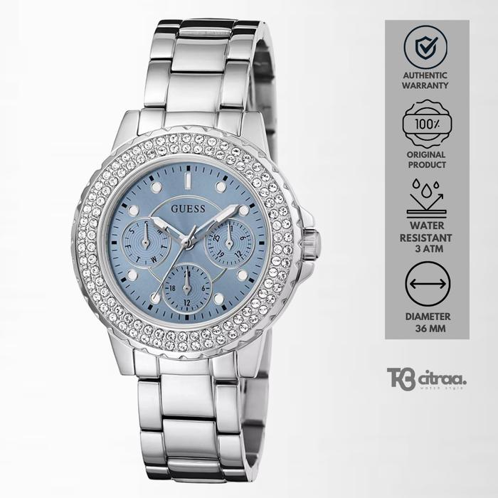 Jam Tangan Guess Wanita Chronograph Silver Stainless Steel Mewah Original GW0410L1
