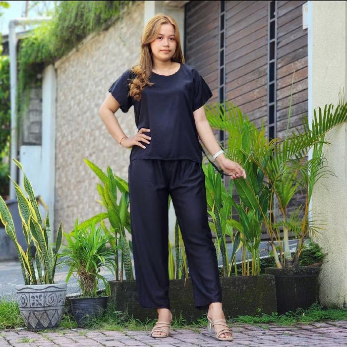 Setelan Piyama Rayon Polos Babydoll Bali Setelan Celana Rayon Bali